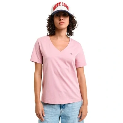 Abbildung von GANT REG Shield Vneck Tshirt basic, Damen, Größe: Small, Dusty pink