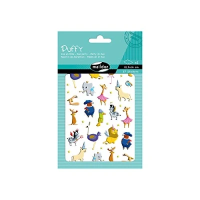 Abbildung von Maildor AE145C Puffy Packung (3D Stickers , 1 Bogen in Format DIN A6, 10, 5 x 16cm, 37 Stickers, Zoo Party) Pack