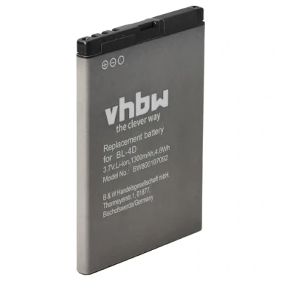Abbildung von vhbw Akku kompatibel mit Nokia 808 PureView, E5, E5 00, E7, E7 00 16GB, N8, N97 Mini Handy Smartphone Telefon (1300mAh, 3,7V, Li Ion)