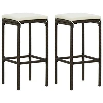Abbildung von vidaXL 2X Barhocker mit Kissen Barstuhl Tresenhocker Küchenhocker Thekenhocker Tresenstuhl Thekenstuhl Bar Stuhl Hocker Braun Poly Rattan
