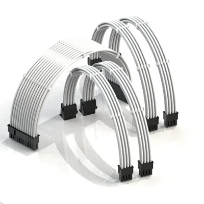 Abbildung von LINKUP AVA 30cm PSU Kabelverlängerung Ummantelt GPU Nach Maß PC Stromversorgung mit Kamm Kit 1x 24 P (20+4) 2X 8 (4+4) CPU (6+2) Set 300mm Weiß