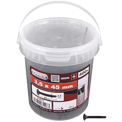 Abbildung von Connex Schnellbauschrauben 3,5 x 45 mm 400 Stück Mit Feingewinde &amp; Bohrspitze Trompetenkopf PH Phillips Antrieb Schwarz phosphatiert / Trockenbauschrauben Schrauben Eimer B30075