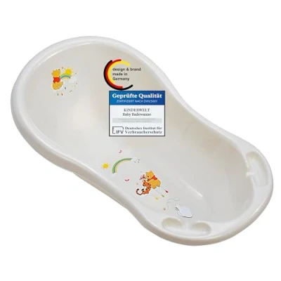Abbildung von KiNDERWELT Babywanne 84 cm Baby Badewanne mit Winnie Pooh Motiv BPA Frei Wanne zum Baden für Babys und Neugeborene perl weiss
