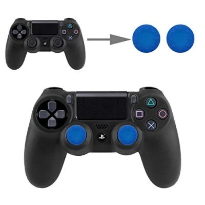 Abbildung von Controller Aufsätze Thumbsticks Analog Stick Kappen Silikon Schutzkappen Control Sticks für DualShock Gamepad Sony Playstation PS4 Pro, PS4, PS3, PS2, Xbox One X, 360, Nintendo Switch in Blau