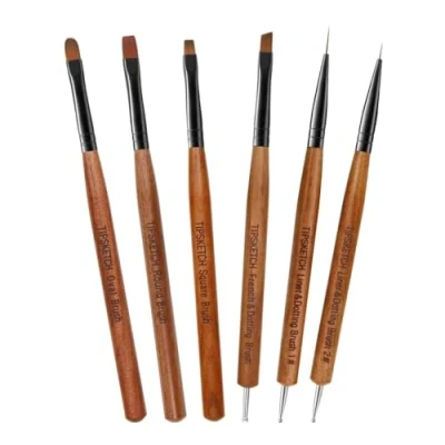 Abbildung von Tipsketch Nagel Pinsel 6 Stück für Gelnägel,Nageldesign Gel Dotting Painting Line Pen Nagellack Acryl Nailart Kit Fineliner nägel selber machen