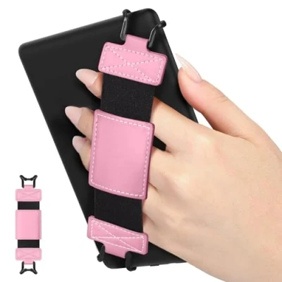 Abbildung von MoKo Weich Handschlaufe für 6&quot; 8&quot; Kindle eReaders Fire Tablet Kindle/Kobo/Voyaga/Lenovo/Sony E Book Tablet, Hochelastisch Vielseitig Fingerhalterung Griff Halter, Rosa
