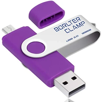 Abbildung von BORLTER CLAMP 128GB USB 3.0 Flash Laufwerk Dual Port OTG Stick Speicherstick mit Micro Anschluss für Android Smartphone Tablets &amp; Computer (Lila)