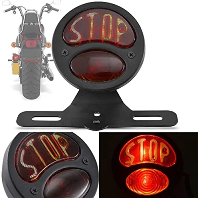 Abbildung von Motorrad Bremslicht, NATGIC 12V Universal Rücklicht Vintage Retro Look Heckleuchten Lizenzhalterung für alle Arten von modifizierten Motorrädern und Fahrrädern Schwarz