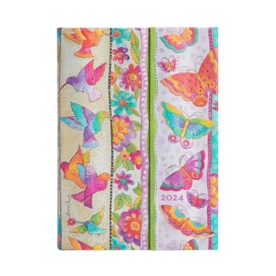 Abbildung von Paperblanks 12 Monatskalender 2024 Kolibri und Schmetterlinge Tagesüberblick Midi (130 x 180 mm)