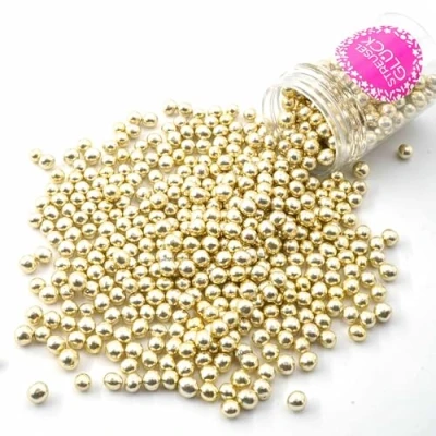 Abbildung von Streusel Glück Schokokugeln Crispy mini gold metallic 75g Perlen Schoko Zuckerperlen Sprinkles Schokostreusel für Kindergeburtstag Weihnachten Geburtstag Cupcakes Cake Pops Muffins Tortendeko