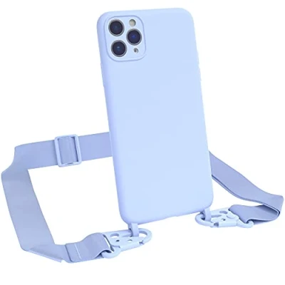 Abbildung von EAZY CASE Premium Silikon 2 in 1 Handykette kompatibel mit iPhone 11 Pro Max Handyhülle Umhängeband, Handykordel Silikonhülle, Hülle Band, Kette für Smartphone, Hell Blau