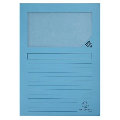 Abbildung von Exacompta 50162E 100er Pack Fenstermappen Super PEFC zertifiziert Karton 160g/m² praktisch und robust für DIN A4 intensivblau Dokumentenmappe Einschlagmappe