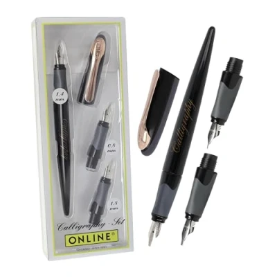 Abbildung von Online Air Kalligrafie Set Black Rose Muttertag I Schönschreibfüller mit Kombipatrone &amp; 3 Federn (0,8/1,4/1,8mm) Füller Geschenkset für Standard Tintenpatronen Konverter