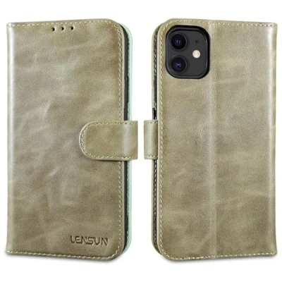 Abbildung von LENSUN Lederhülle für iPhone 11, Echtleder Handyhülle [Echtes Leder][Magnetverschluss][RFID Schutz] Stoßfeste Hülle Handytasche 11 6,1 Zoll Vintage Grün