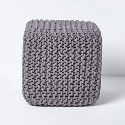 Abbildung von Homescapes Pouf Gestrickter Sitzwürfel 100% Baumwolle, grau