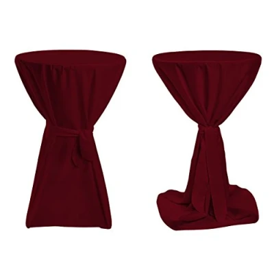 Abbildung von TexDeko® Stehtischhussen Premium mit Schleifenband Blickdicht für Bistrotische Bartische Tisch Überzug Bordeaux Ø 90cm Oeko TEX Zertifikat
