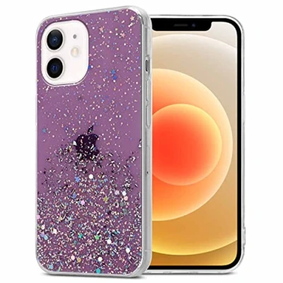 Abbildung von Cadorabo Hülle kompatibel mit Apple iPhone 12 Mini Rundumschutz TPU Silikon Case Mädchen Glitzer Strass Design Slim Kratzfest Weiche Gummi Bling Schutzhülle für in Lila