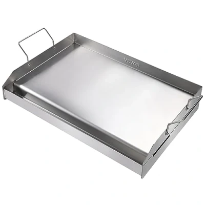 Abbildung von VEVOR Grillplatte 430 Edelstahl 58,7 x 39,5 9,9 cm Universal 2 mm Dicke Verwendbar, Outdoor BBQ Party mit Griff Gasgrill für Gasgrill, Kohlegrill &amp; Elektrogrill Zubehör