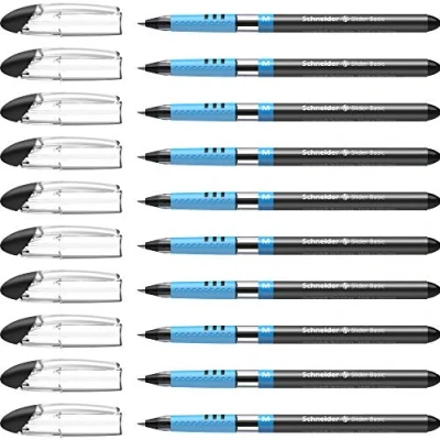 Abbildung von Schneider 151101 Slider Basic Kugelschreiber (Kappenmodell mit Soft Grip Zone, Strichstärke M, dokumentenecht) 10er Pack, schwarz