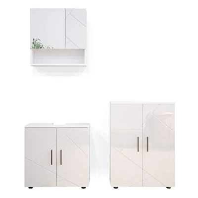 Abbildung von Vicco Badmöbel Set Irma, Weiß Hochglanz, 3 Teile, mit Unterschrank 60 cm