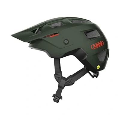 Abbildung von ABUS MTB Helm MoDrop MIPS robuster Fahrradhelm mit Aufprallschutz für Mountainbiker individuelle Passform Unisex Dunkelgrün, Größe M, M (54 58 cm)