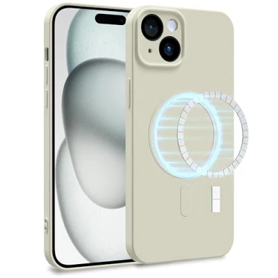 Abbildung von MyGadget Hülle für Apple iPhone 15 Plus [ kompatibel mit MagSafe ] Zweilagige Handyhülle Kameraschutz Cover Innenfutter &amp; Silikon außen Eierschale
