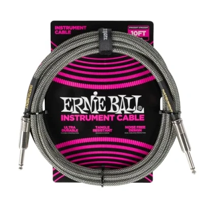 Abbildung von Ernie Ball Geflochtenes Gitarrenkabel, Gerade/Gerade, 3 m Silver Fox