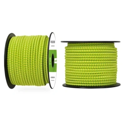 Abbildung von Abma Cord Gummiseil Expanderseil 5mm 30M Gummischnur UV Beständig Planenseil 100% Dehnung Spannseil für Plane, Anhängerplane, Sonnensegel, Zelte, Banner Neon Grün &amp; Gelb