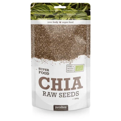 Abbildung von Bio Chia Samen reich an Omega 3 und 6 Fettsäuren. Mit positivem Effekt auf den Blutzuckerspiegel, entzündungshemmende Eigenschaften