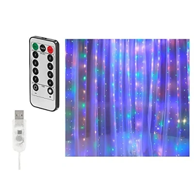 Abbildung von Lunartec Lichtvorhang: RGB LED Lichtervorhang, 300 LEDs, Fernbedienung, 3x3 m, Timer, USB (Lichtervorhang bunt, Weinachtsbeleuchtung, Fensterbeleuchtung)