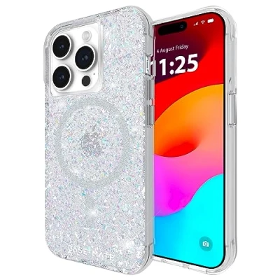 Abbildung von Case Mate Twinkle Mag Safe Schutzhülle kompatibel mit Apple iPhone 15 Pro Hülle Glitzer (3 m Fallschutz, Recyceltes Material, Integrierter Ring, Schillernd) Stardust/Silber