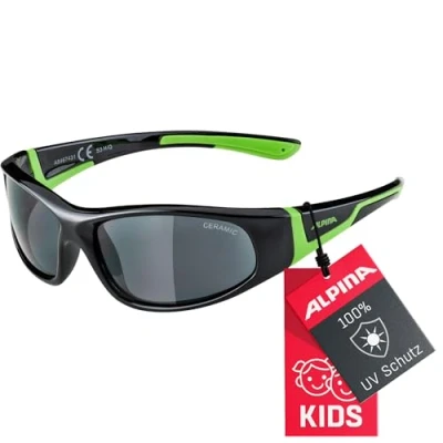 Abbildung von ALPINA FLEXXY JUNIOR Flexible und Bruchsichere Sonnenbrille Mit 100% UV Schutz Für Kinder, black green, One Size