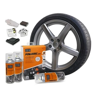 Abbildung von Foliatec Felgen 2K Lack Set Felgenlack Lackspray, Gunmetal metallic glänzend, 3 x 400 ml
