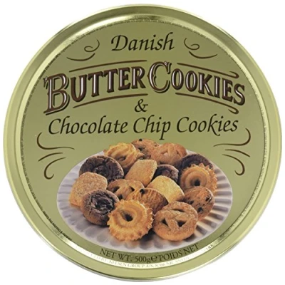 Abbildung von Danish Butter Cookies &amp; Chocolate Chip Cookies, dänische Butterkekse, Gebäckmischung Dose, 500 g