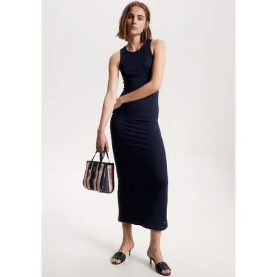 Abbildung von Tommy Hilfiger Jerseykleid SLIM 5X2 RIB MIDI DRESS NS mit Rippenstruktur
