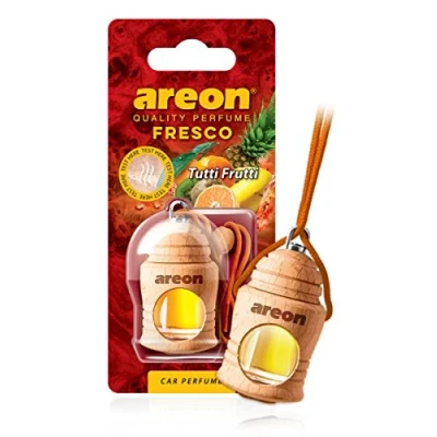Abbildung von AREON Fresco Auto Tutti Frutti Glas Duftflakon Orange Flakon Holz Hängend Anhänger Spiegel 4ml (Pack x 3)