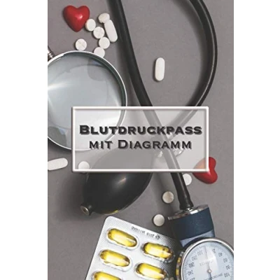 Abbildung von Blutdruckpass mit Diagramm: Blutdruck Tagebuch zum ausfüllen