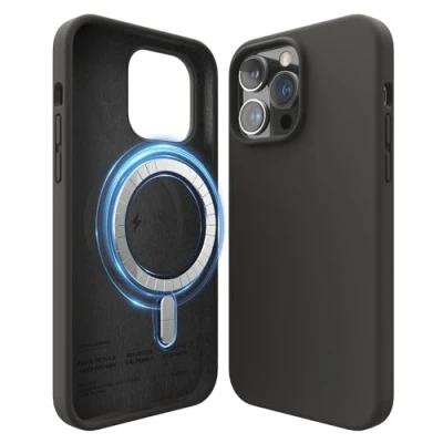 Abbildung von elago Magnetische Silikonhülle Kompatibel mit iPhone 14 Pro Max Hülle (6.7&quot;), MagSafe Alles Zubehör, Eingebaute Magnete, Premium Flüssigsilikon, Schutzhülle (Schwarz)