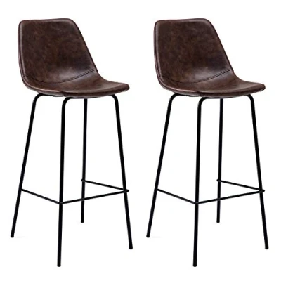 Abbildung von Happy Garden 2er Set Vintage Barhocker Lucien braun Sitzhöhe 75cm, im Retro Stil mit Rückenlehne und Fußstütze, Metallgestell