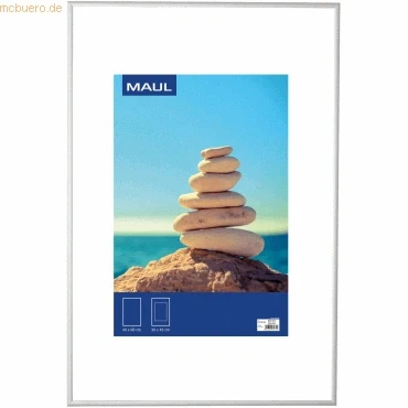 Abbildung von Maul Bilderrahmen MAULdesign 40x60 cm aus Aluminium zum Hängen in Quer und Hochformat edler, schmaler Wechselrahmen mit Passepartouteinleger ideal für Fotos, Collage Bilder Silber