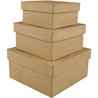 Abbildung von Creativ Kartons aus Pappmaché, quadratisch, 10 + 12,5 15 cm, 3 Stück