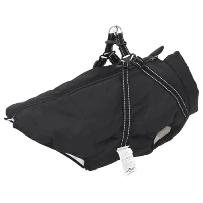 Abbildung von vidaXL Hundemantel mit Geschirr Wasserdicht Reflektierend Schwarz L68, Winter, Hundejacke Geschirr, Welpenmantel