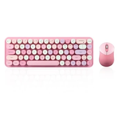 Abbildung von Perixx PERIDUO 802PK Bluetooth Mini Keyboard and Mouse Combo Retro Round Key Caps Pastel Pink US English