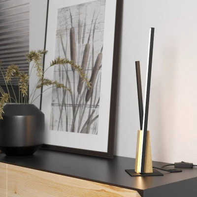 Abbildung von Eglo 900492 Tischleuchte PANAGRIA Alu, Stahl, Holz schwarz, braun LED 1X6,8W;1X5,2W 3000K L:7.5cm B:4.5cm H:45.5cm mit Kabelschalter