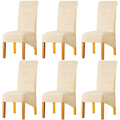 Abbildung von LANSHENG Stretchy XL Stuhlbezüge für Esszimmerstühle, Stretch Spandex mit Gummiband Stuhlbezug,Velvet Large Dining Chair Schonbezüge Restaurant Hotel Party Bankett (Beige,6er Set (Groß))