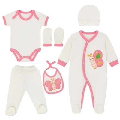 Abbildung von Neugeborenen Baby Geschenk Set 100% natürliche Baumwolle Erstausstattung Erstlingsausstattung Ausstattung Mädchen Kleidung Geschenkset Babyausstattung für Babys 0 4 Monate (Pink)