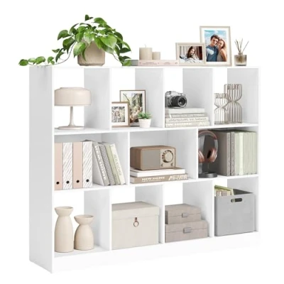 Abbildung von VASAGLE Bücherregal, Regal, Würfelregal, Standregal, 11 offene Fächer, horizontal, vertikal oder kopfüber verwendbar, 30 x 126 100 cm, für Wohnzimmer, Arbeitszimmer, Büro, weiß LBC054T14