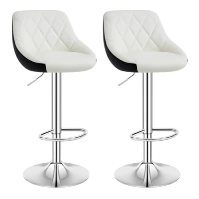 Abbildung von WOLTU BH30ws 2 Design farbig Barhocker mit Griff, 2er Set, stufenlose Höhenverstellung, verchromter Stahl, Antirutschgummi, pflegeleichter Kunstleder, gut gepolsterte Sitzfläche, weiß+schwarz