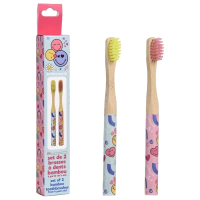 Abbildung von TAKE CARE Smiley, Set mit 2 Zahnbürsten für Kinder, Bambus, Zahnpflege, Junior, 14,5 cm
