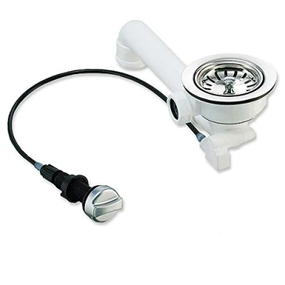 Abbildung von keenberk Anschluss Set Spülenablauf Siebkorbventil 3 1/2&quot; Ø 114 mm mit Seil Drehbetätigung
